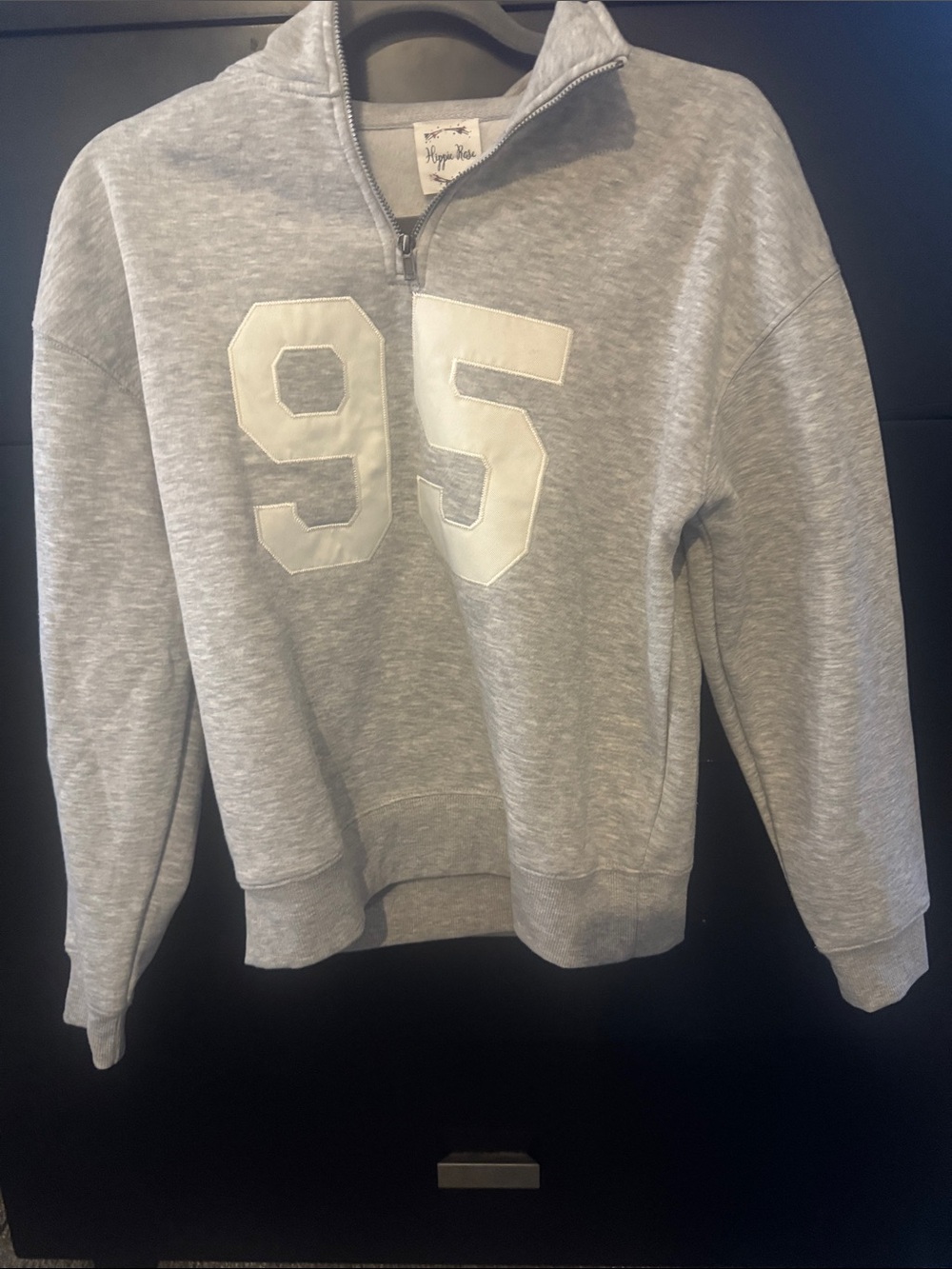 Hippie Rose Gray Zip-Up Sweatshirt with Cream '95 Applique